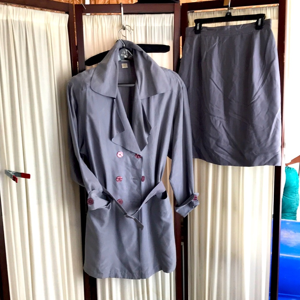 True vintage 100% silk Aparrt skirt blazer suit set Sz 10/12